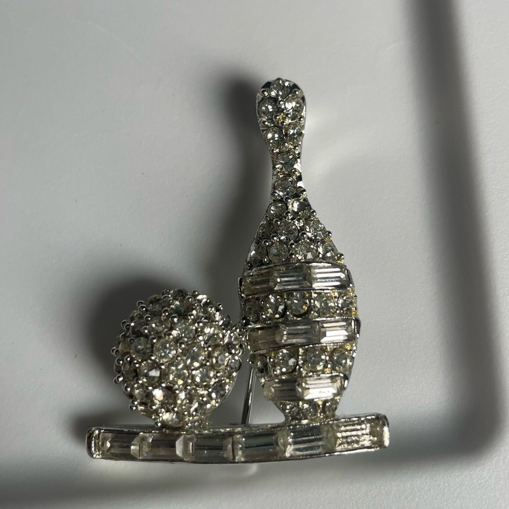 PELL bowling pin and ball vintage brooch
